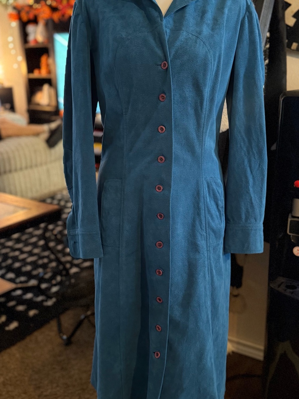 Vintage Roth LeCover Skinner Ultrasuede 70s Teal Blue Coat Dress